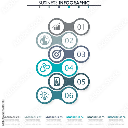 Business data visualization. Process chart. Abstract elements of graph, diagram with 6 steps, options, parts or processes. Vector business template for presentation. Concept for infographic.Vector
