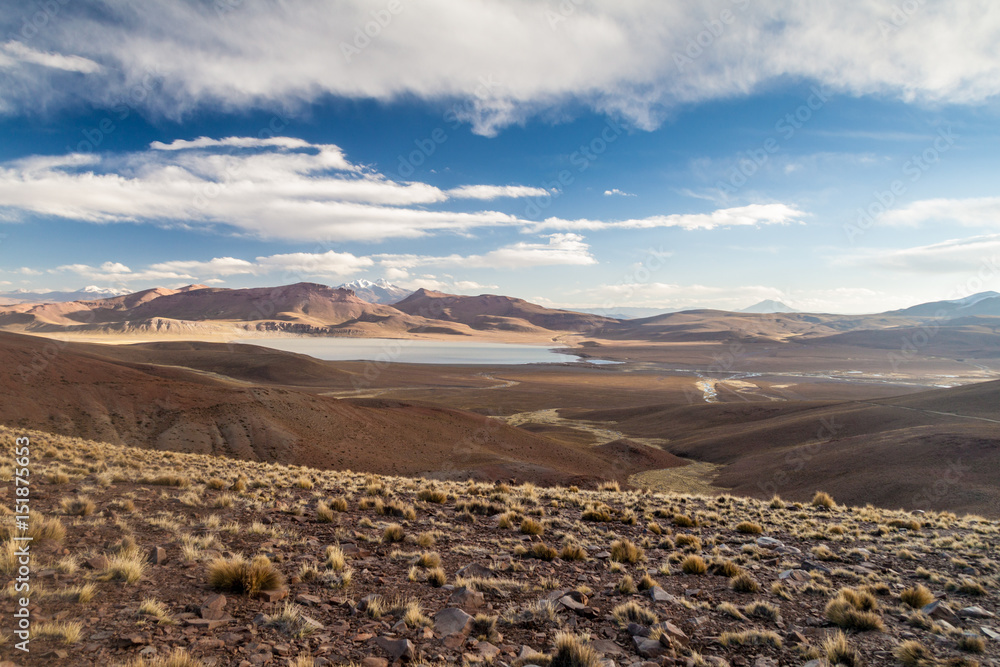 Lago Morejon lake with Volcano Uturuncu in the background at the altiplano in Bolivia Lago Morejon lake with Volcano Uturuncu in the background at the altiplano in Bolivia
