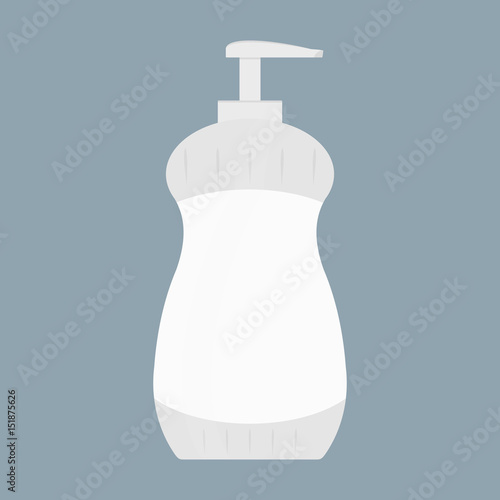 White Bottle of soap or cream with lid and dispenser. Skin care, wash and protection. Vector illustration