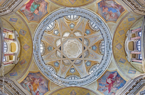 Canvas Print TURIN, ITALY - MARCH 13, 2017: The cupola with the frescoes of the Evangelist in church Chiesa di San Lorenzo by Carlo Felice (1827)