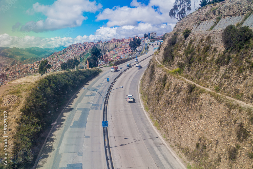 Autopista (highway) between La Paz and El Alto, Bolivia
