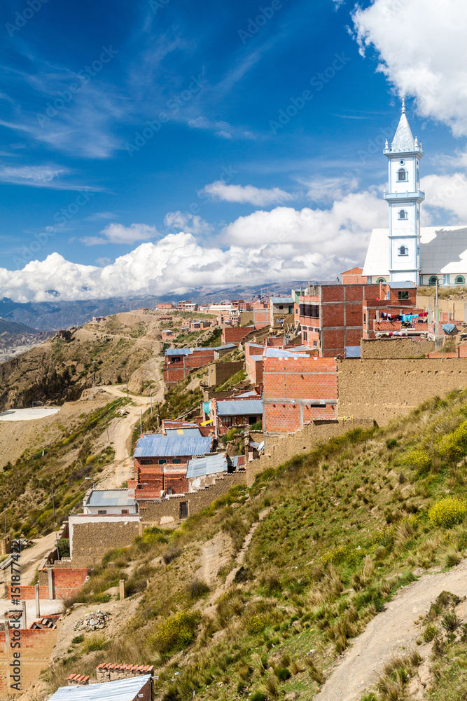Fototapeta premium Small church on a hill in La Paz, Bolivia