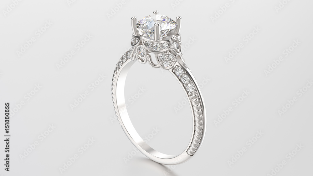3D illustration gold silver ring with diamonds 3D illustration gold silver ring with diamonds