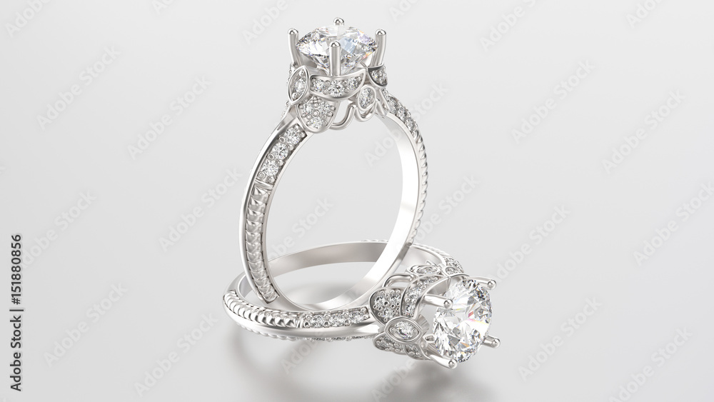 3D illustration two gold silver rings with diamonds 3D illustration two gold silver rings with diamonds