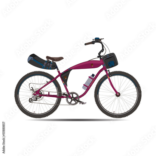 Vector flat illustration of touring bike with bikepacking gear