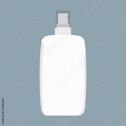 White Bottle of cream with lid and spray. Skin care and protection. Vector illustration