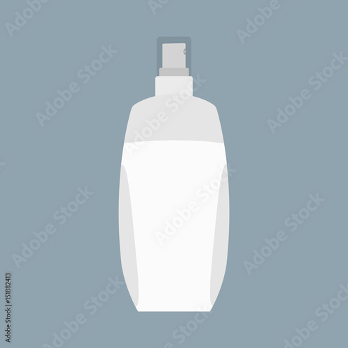 White Bottle of cream with lid and spray. Skin care and protection. Vector illustration