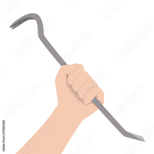 Human hand holding grey steel crowbar. Vector illustration
