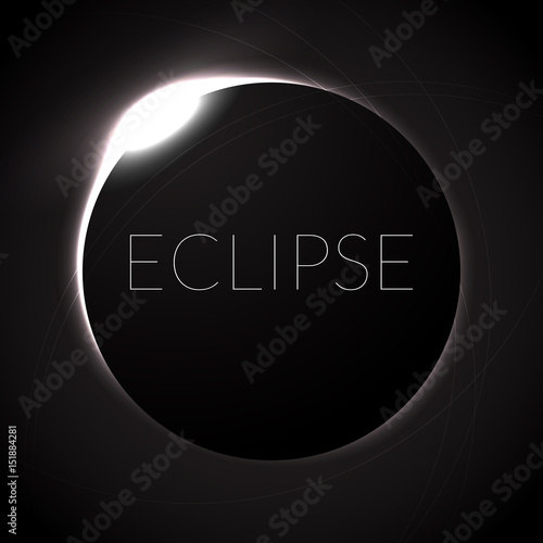 Full eclipse vector illustration. Eclipse with ring of sun in deep space. Full Solar eclipce.