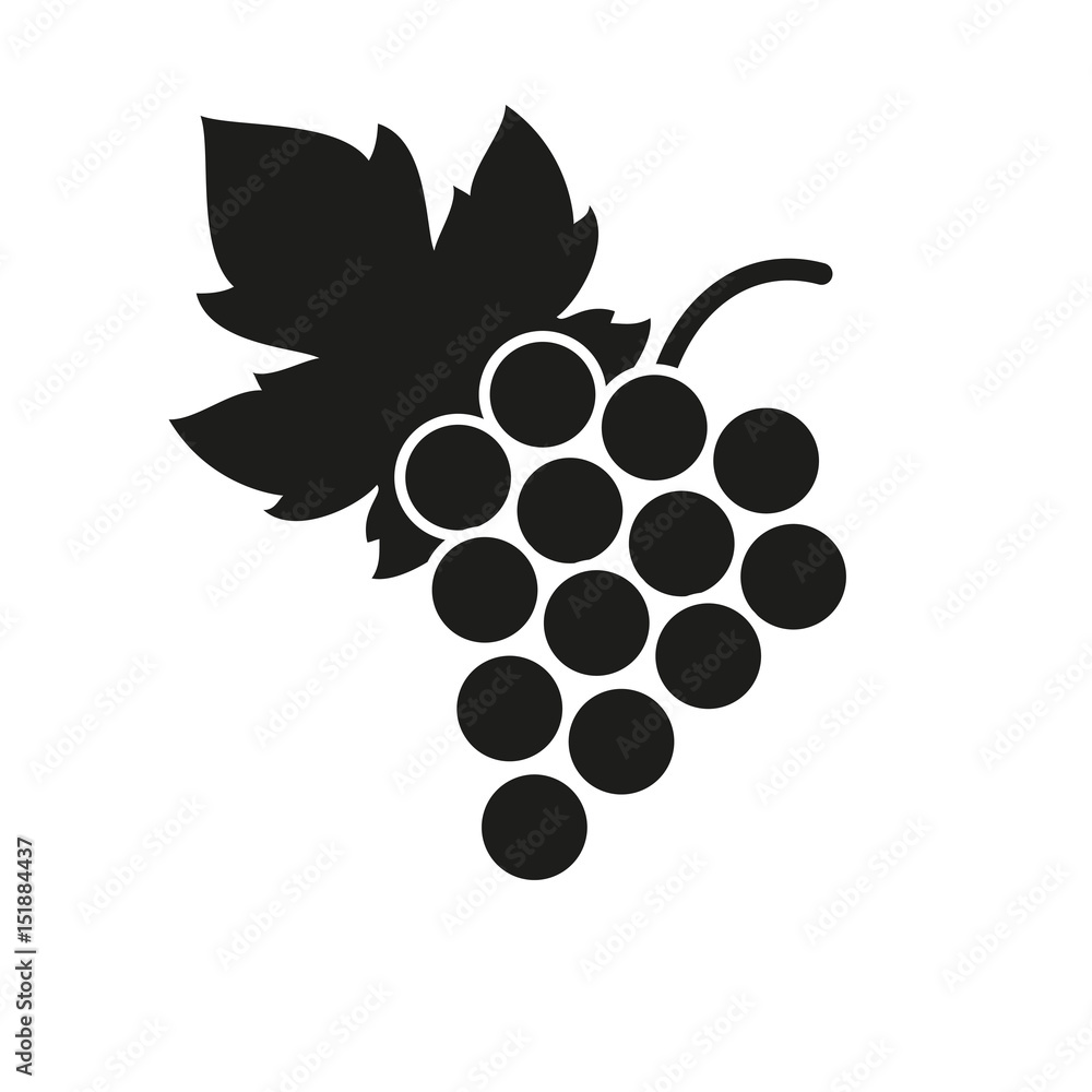 Bunch of grapes with leaf flat icon on the white background. Bunch of grapes with leaf flat icon on the white background.