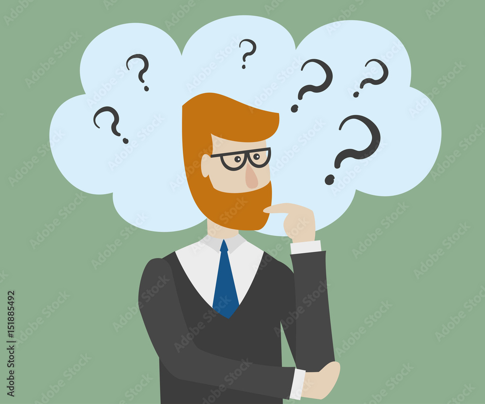 Man is thinking with bubble and question mark. Man is thinking with bubble and question mark.