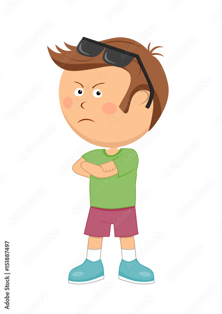 Unhappy dissatisfied little boy with arms folded standing Unhappy dissatisfied little boy with arms folded standing