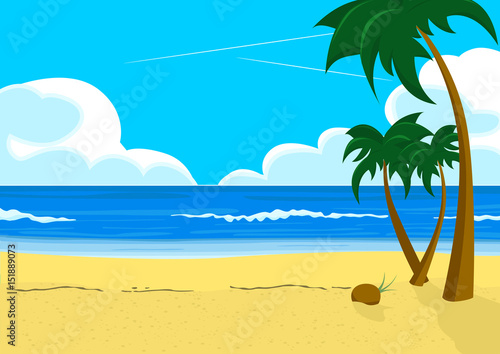 Wonderful scenery with tropical beach and palm trees