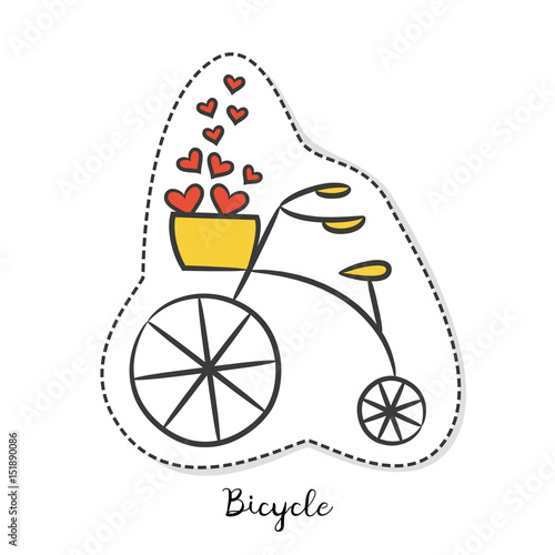 Cartoon sticker with vintage bicycle on white background.