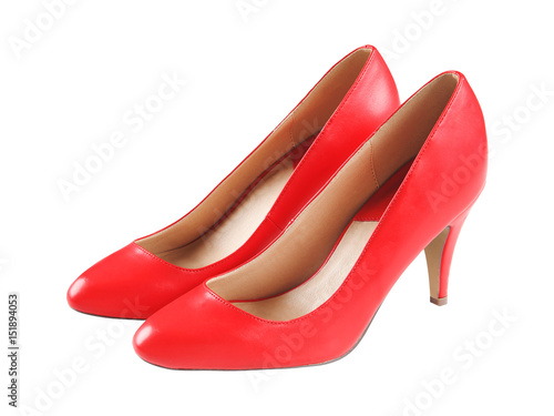 Spike red leather high heels isolated on white