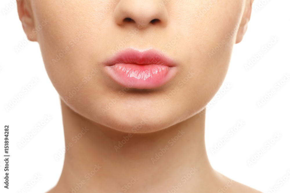 Face of beautiful young woman on white background, closeup Face of beautiful young woman on white background, closeup