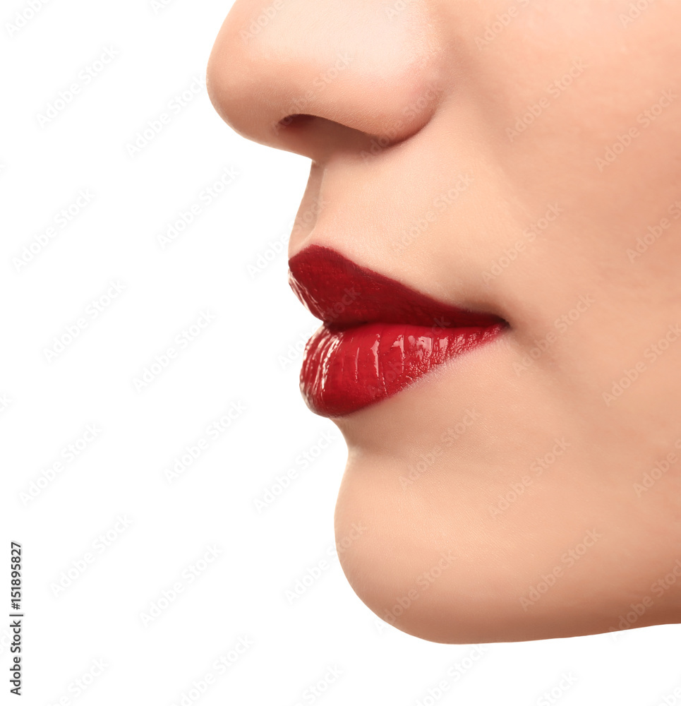 Woman with red lips isolated on white Woman with red lips isolated on white