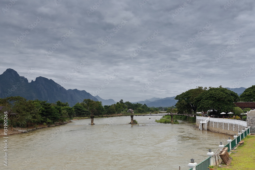 Toll bridge section 1-Nam Song river. Vang Vieng-Vientiane province-Laos.  4655 Stock Photo | Adobe Stock