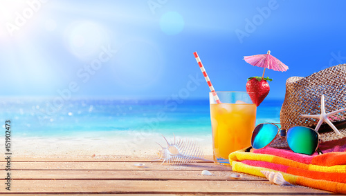 Drinking And Relax On The Beach - Summer Concept
