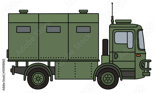 Khaki military radio vehicle