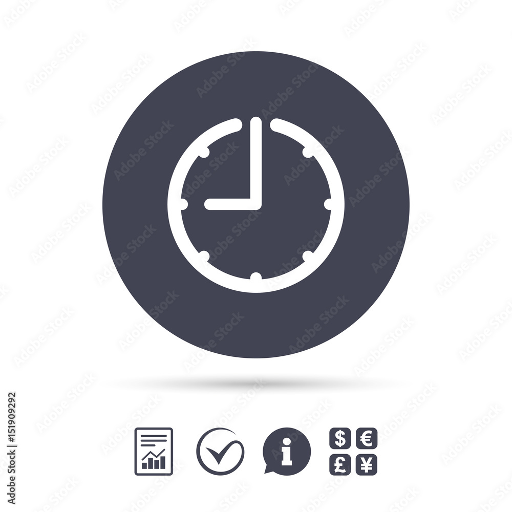 Clock time sign icon. Watch or timer symbol. Clock time sign icon. Watch or timer symbol.