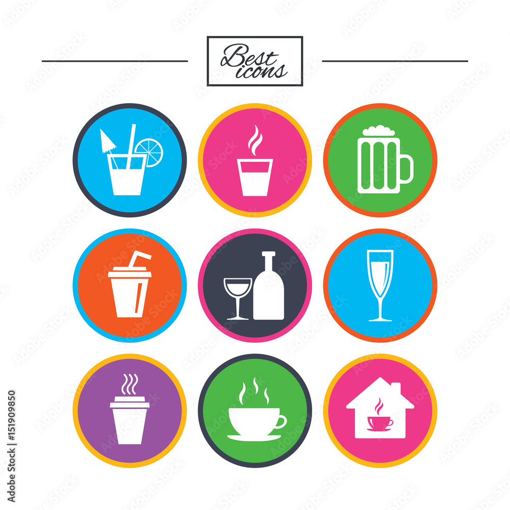 Tea, coffee and beer icons. Alcohol drinks. Tea, coffee and beer icons. Alcohol drinks.