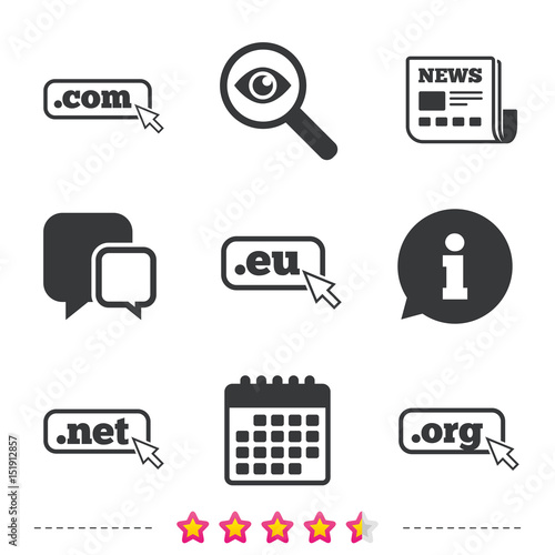 Top-level domains signs. Com, Eu, Net and Org.