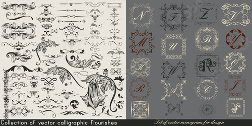 Huge collection or set of vintage vector flourishes and monograms for design
