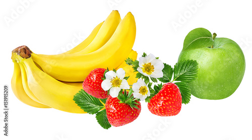 Fototapeta Naklejka Na Ścianę i Meble -  Bananas,apple and strawberries isolated