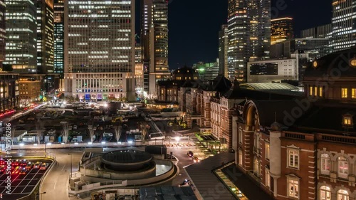 東京駅夜景 タイムラプス ズームアウト