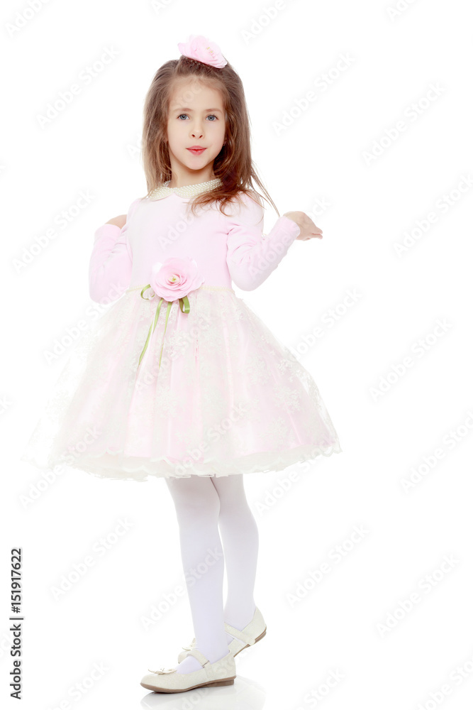 Elegant little girl in a pink dress.