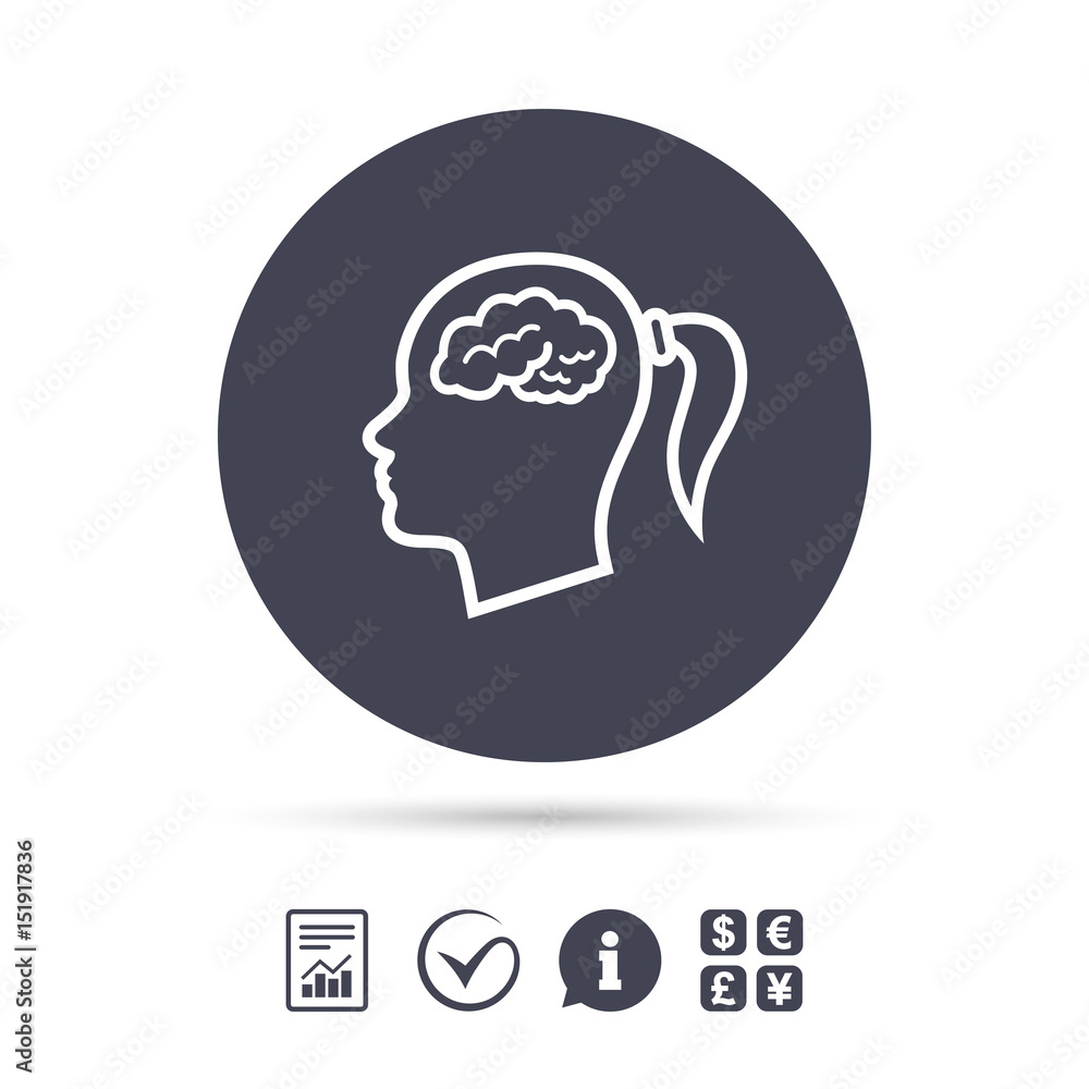 Head with brain sign icon. Female woman head. Head with brain sign icon. Female woman head.