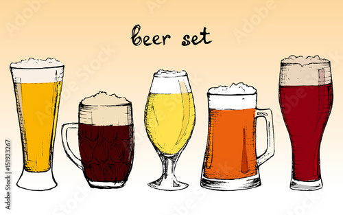 Beer - set of color hand-drawn drinks