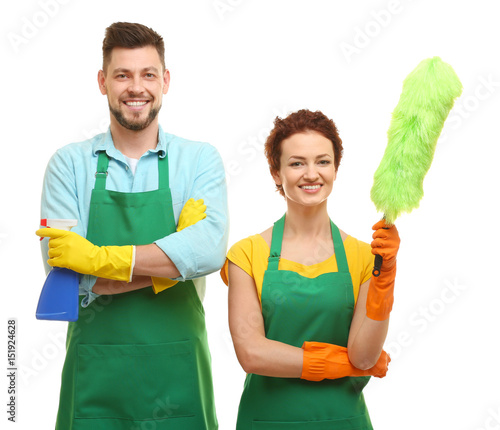 Couple with cleaning suppli...