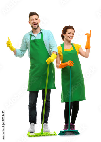 Couple with cleaning suppli...