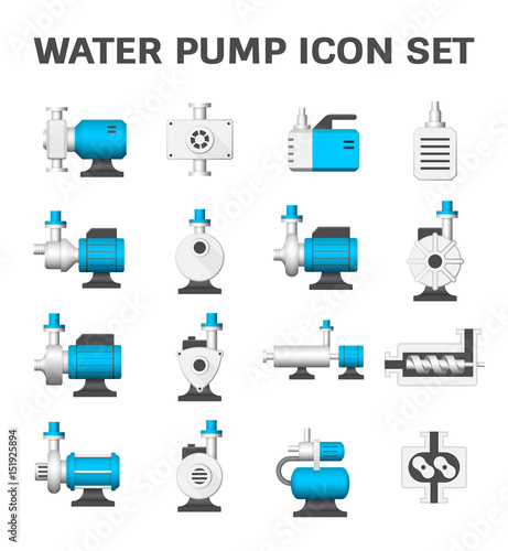 Vector icon of electric water pump and agriculture equipment for water distribution isolated on white background.