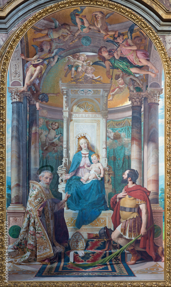 TURIN, ITALY - MARCH 16, 2017: The painting of Madonna with the saints in church Chiesa di San Filippo Neri by Enrico Reffo (1891).