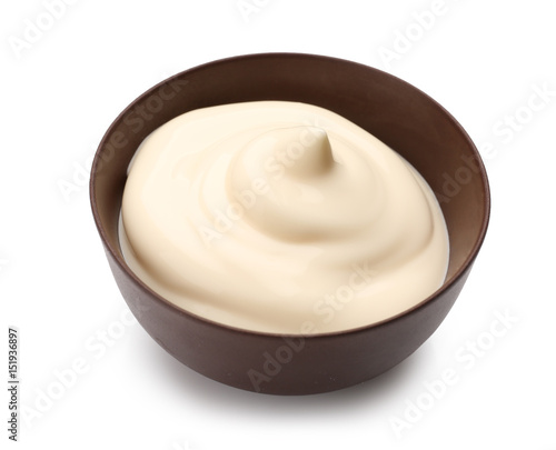 Delicious mayonnaise in bowl isolated on white