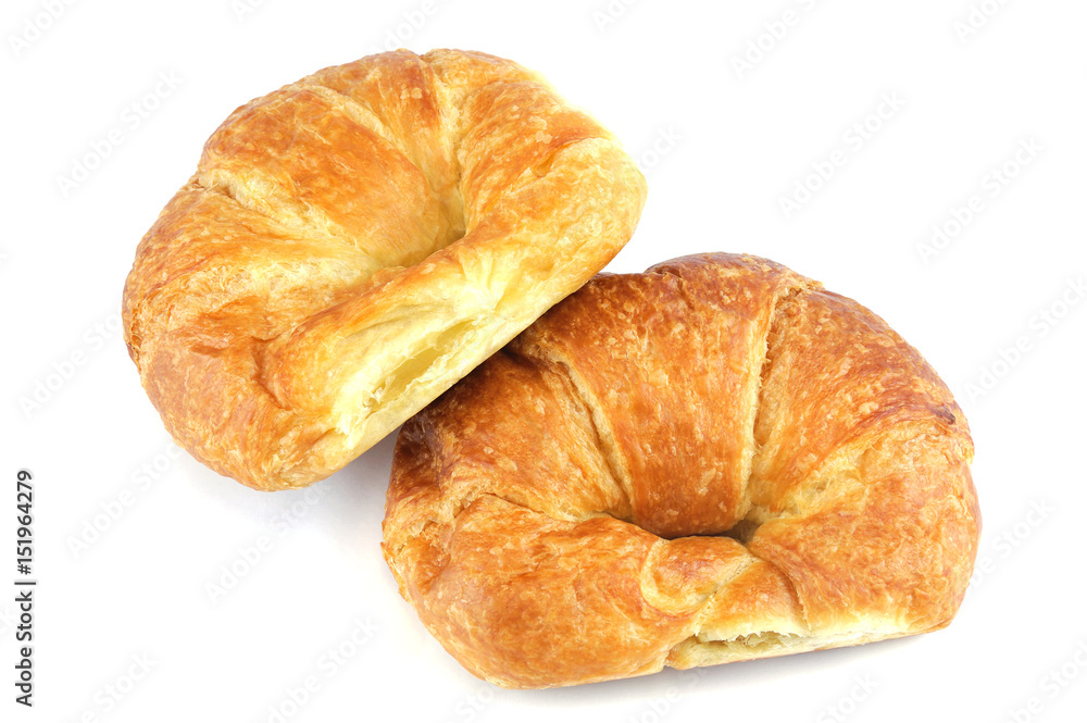 fresh baked croissant isolated on white background