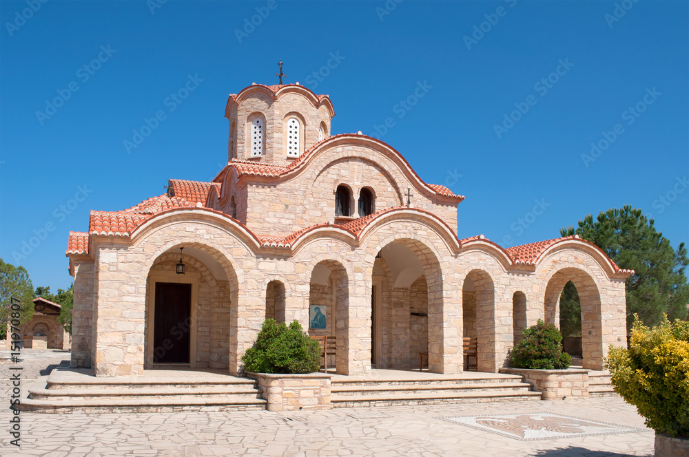 Ancient orthodox church close up in the sunny day. Cyprus