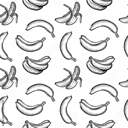 Vector seamless pattern with banana. Tropical pattern with fresh banana.
