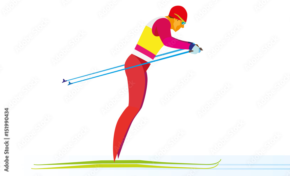 Fototapeta premium young skier quickly runs to the finish line