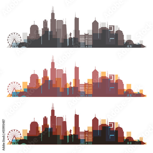 Chicago, Illinois skyline city colorfull silhouette. 