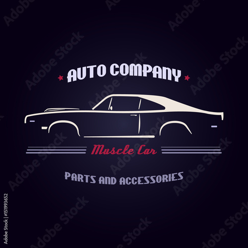 Design muscle car silhouette on dark blue background.