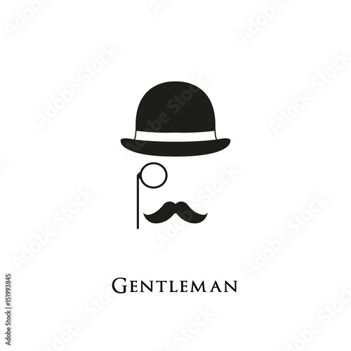 Gentelman logo. Mustache and Glasses hipster hat sunglasses. 