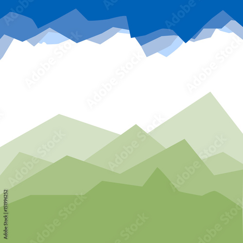 Green mountains in the fog. Vector illustration.