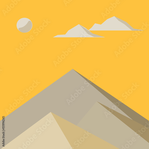 Yellow mountains in the fog. Vector illustration.