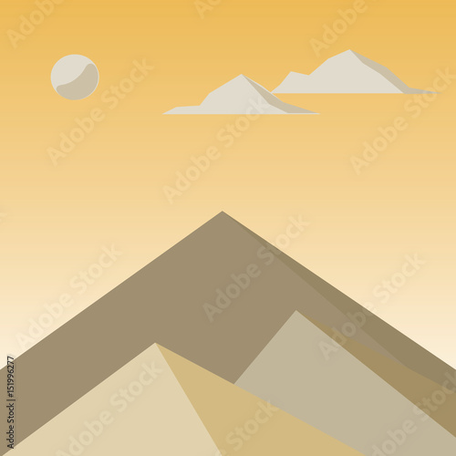 Yellow mountains in the fog. Vector illustration.