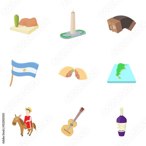 Holiday in Argentina icons set, cartoon style