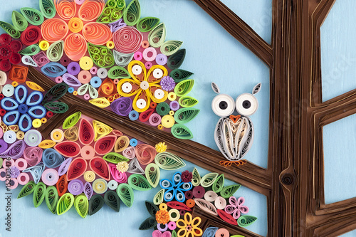 Owl in a quilling art tree